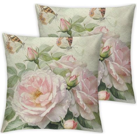 Juego de dos fundas de almohada cuadradas decoradas con rosas rosas, suaves y cómodas, ideales para el hogar.