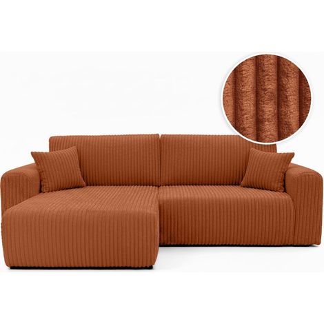 Canapé d'angle compact réversible et convertible ALYA 4 places en velours cotelé épais - Terracotta