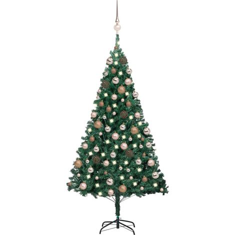 Sapin de Noël artificiel LED et boules/Arbre de Noël pour Déco Vert 150 cm PVC -WYW24943 (1/5)