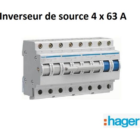 Hager – Inverseur de source triphasé 63A – 4 pôles – AC 230/400V – Intensité max 63A – Type à vis – SF463