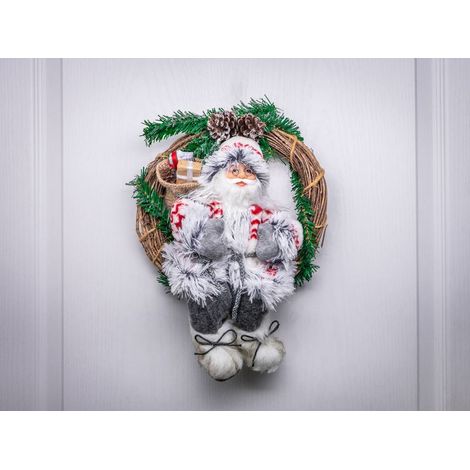 Dekoration MagicHome Weihnachten, Santa sitzend im Kranz, Kranz, 30 cm (1/2)