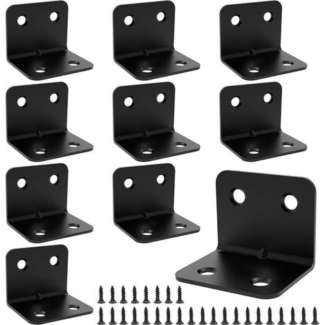 10 Pièces Equerre de Fixation, 38x30x30mm Connecteur d'Angle, Noir Équerre d'Assemblage en Acier Inox, Équerres de Plaque Perforée, avec 42 M4 Vis, pour Cadre en Bois, Meubles, Bibliothèque, Armoire (1/5)