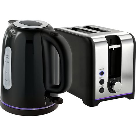 Simple Polished Toaster and Kettle Set - Black