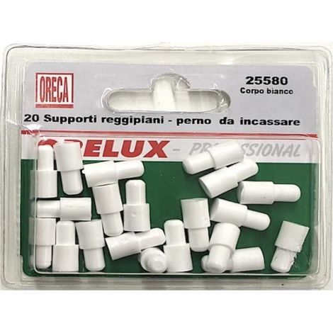 20 PEZZI - SUPPORTO REGGIPIANO IN PLASTICA BIANCA CON PERNO DOPPIO AD INCASSARE Ø6-8MM