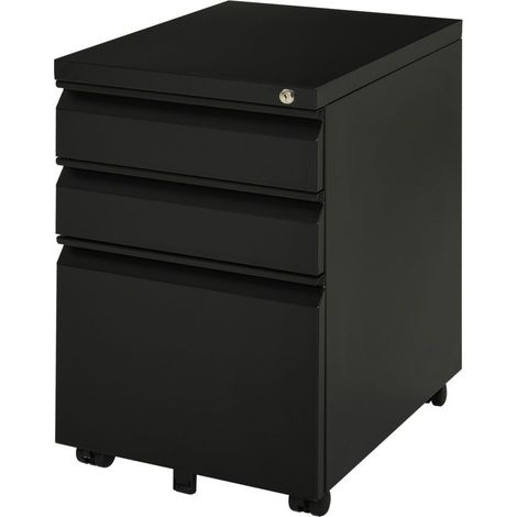 Caisson de bureau mobile rangement bureau sur roulettes 3 tiroirs verrouillables 39 x 48 x 60 cm noir (1/3)