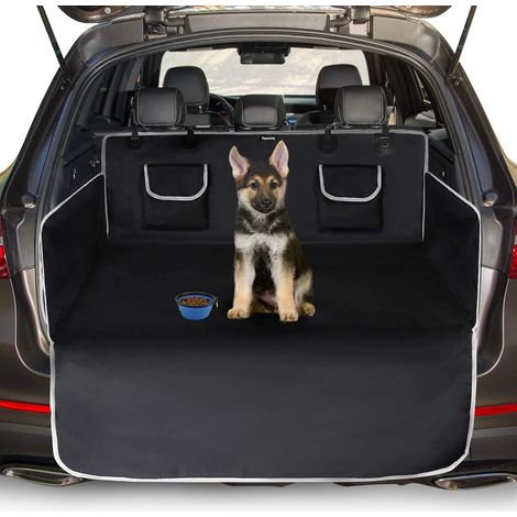 Protection Coffre Voiture Chien Universelle, 2 Grandes Poches, Imperméable & Antidérapant, 185 x 105 cm Couverture de Coffre pour Plupart Voitures, Gamelle Bonus et E-Book, Noir (1/5)