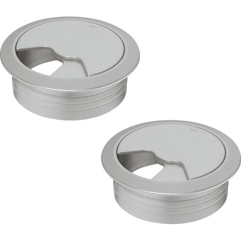Cyclingcolors – Lot de 2 passe-câbles encastrables 60mm – Plastique aspect aluminium blanc – Gestion pratique des câbles – Pour bureaux et tables (1/2)