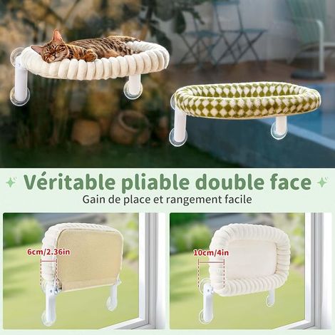 Hammock Cat Window Basket Perch Hanging Foldable Stand Shelf Cosleeping Bed for Small and Large Cats Reversible Mat 54 x 30 cm (White, M) (1/2)