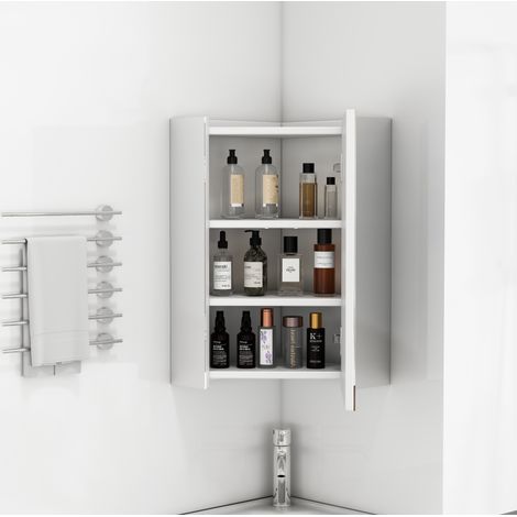 REDOM armario con espejo de esquina 38x38x62 cm, tres espejos, bisagras con cierre suave, MDF y vidrio blanco (1/5)