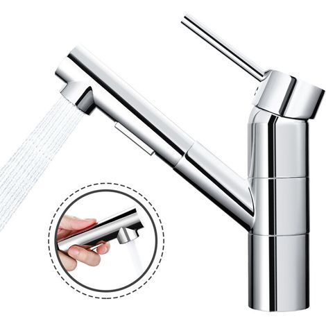 DALMO Robinet de Cuisine avec Douchette Extractible, Mitigeur Cuisine avec 2 Modes de Jet, Robinet Évier Cuisine Pivotant à 360 °, Laiton Chromé - DBKF03KY (1/4)