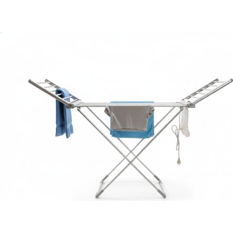 Stendibiancheria 20 tubi riscaldanti Stendino elettrico con ali laterali 15 mt lineari di stenditura e asciugatura rapida pieghevole salvaspazio 260W in alluminio anti ruggine