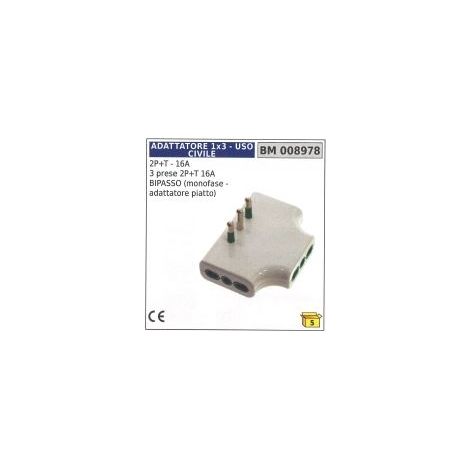 Adattatore piatto spina 2 poli + terra-16A 3 prese 2 poli+terra 16A BIPASSO