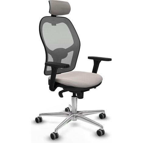 Jorquera sincro malla gris similpiel blanco brazos 3D base aluminio cabecero 2D ruedas 65mm engomada (1/5)