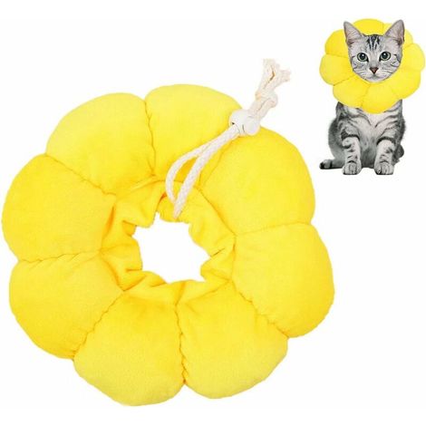 Collier de protection élisabéthain ajustable pour chat, bord doux respirant, motif fleur du soleil, taille S – DELKEVIC