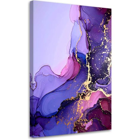 Stampe su Tela, Astrazione viola con forme fluide e dettagli dorati. - 40x60 (1/2)