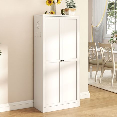 Armario de almacenamiento de cocina metálico blanco 155x70x36 cm, 4 estantes ajustables, ahorro de espacio, para salón (1/5)