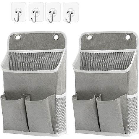 2 Stück Organisateur Mural Gris, Organisateur Mural avec Poches, étagère de Porte en Tissu pour Rangement Suspendu dans Salle de Bain (1/5)