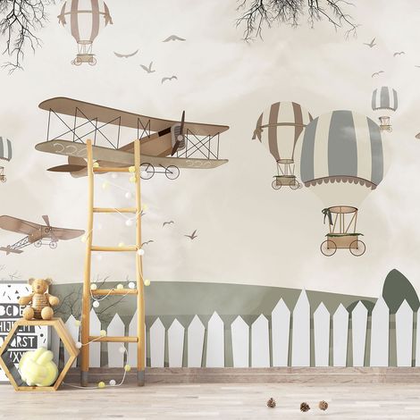 Papier peint panoramique Enfants - Avions Montgolfières - 130 cm x 87 cm (1/4)