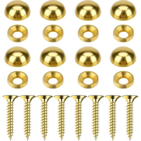 Ensemble de 8 vis décoratives en laiton pur avec caches de fixation pour miroir - Boulons décoratifs dorés - Pour meubles, peintures, lunettes, miroirs - Fixation et réparation (1/5)
