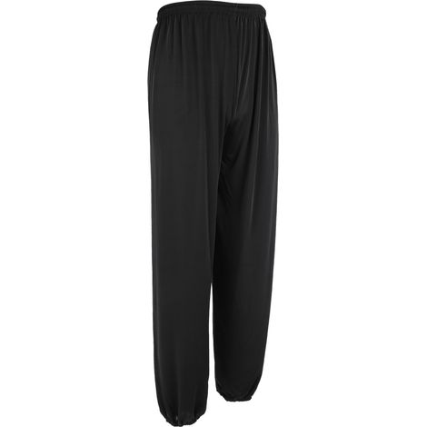 Pantalon de sport en soie glacée pour yoga, course à pied, fitness et gym, style kung-fu taï-chi (noir, taille L) (1/5)