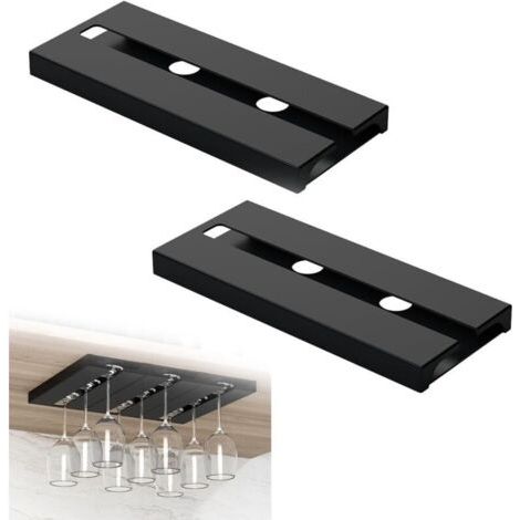 Support pour verres à vin suspendu, 2 pièces avec socle, sans perçage, pour cuisine, bar ou restaurant – noir (1/5)