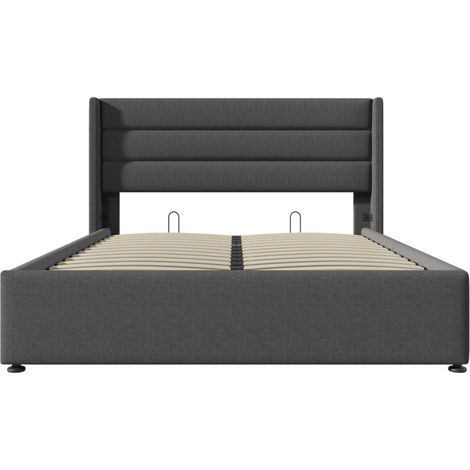 Letto matrimoniale contenitore idraulico 160x200 cm in lino grigio MODENUIT (1/5)