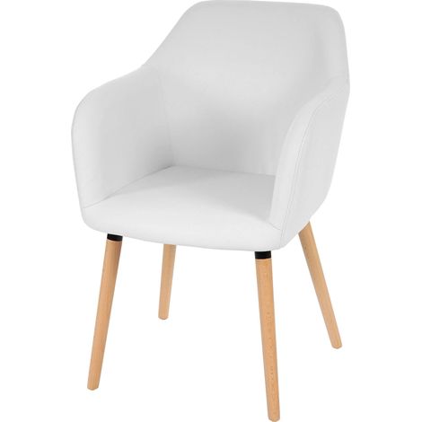 Chaise de séjour / salle à manger Malmö T381 style rétro des années 50 - similicuir, blanc (1/5)