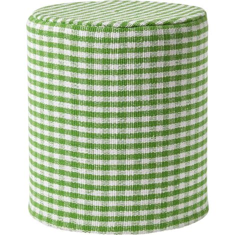 HOMESCAPES Vichy-Karo Pouf rund – grün-weißer Hocker, 40x42 cm