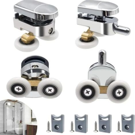 Rouleau de porte de douche, 4 roulettes doubles pour porte de douche Roulettes Coulissantes Porte Roue de Remplacement pour Cabine de Douche (1/5)