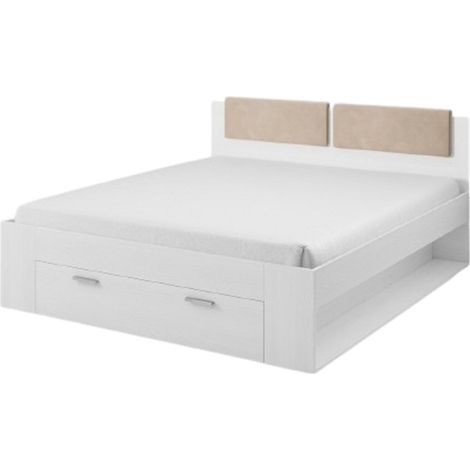 Letto matrimoniale 180x200 con cassetti integrati - Collezione FLOYD, Colore bianco effetto legno