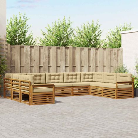 Outdoor-Sofagarnitur 9 pcs Natur und Beige Massivholz Akazie (1/5)