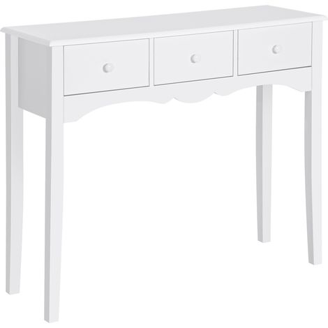 Table console moderne d'entree en MDF avec 3 tiroirs 100x32x85 cm blanc