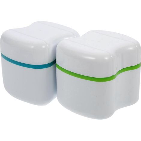 Lot de 2 boîtes pour prothèses dentaires, boîte de bain pour prothèses dentaires avec panier de rinçage (vert + vert lac)-87 cm (1/3)