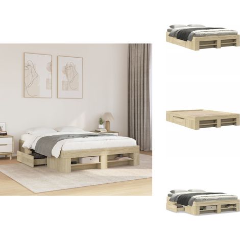 Cadre de lit sans matelas chêne sonoma 140x190 cm - Cadre De Lit - Cadres De Lit - Meubles De Chambre À Coucher - Lit (1/5)