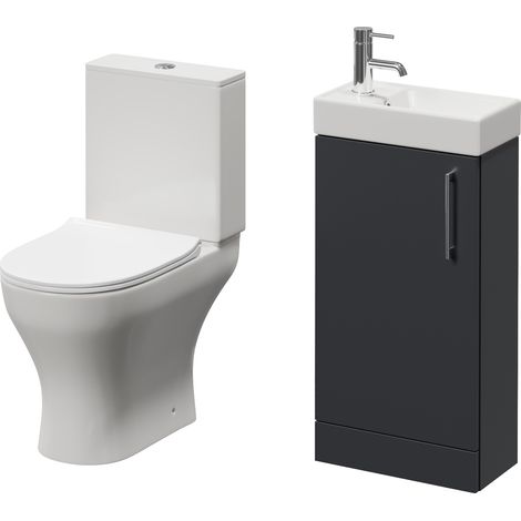 Napoli Cube Gloss Grey 400mm Single Door Vanity Unit and Jubilee Toilet Suite with Align Basin - 400mm - Chrome 160mm Handle