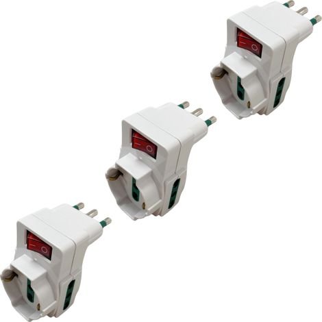 gloca Set 3 Adattatori Tripli Salvaspazio Spina 16A 2 Biprese 1 Shuko Colore Bianco 250V (1/4)