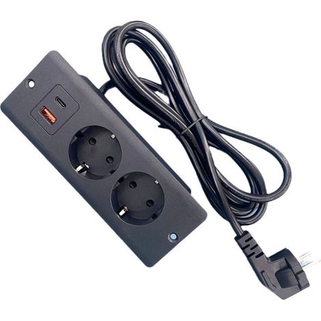 Kaelt - Multiprise encastrée double USB, deux prises rondes, noire et blanche (1/4)