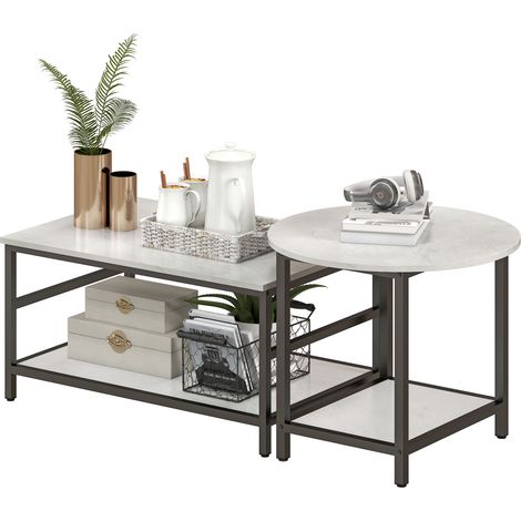 Table basse / table d'appoint, salon, plateau design, rangement caché, acier, réglable en hauteur, blanc, noir, table salon, design contemporain (1/5)