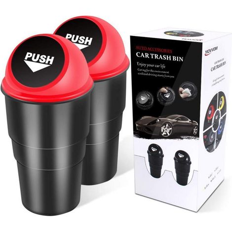 Poubelle de voiture universelle avec couvercle, lot de 2, rouge (1/5)
