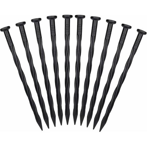 Lot de 10 piquets de bordure de pelouse, piquets d'ancrage de jardin en plastique, piquets pour terrain de camping, machine à paver, piquets de jardin spiralés pour bordure de pelouse artificielle (1/5)
