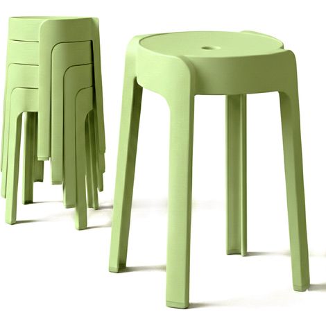 4 Tabourets Gigognes empilables BM HOME TAB-VERT en plastique, légers pour la maison, salle de classe, cuisine, jardin