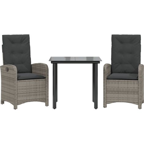 Ensemble à manger de jardin 3 pcs coussins gris résine tressée (1/5)