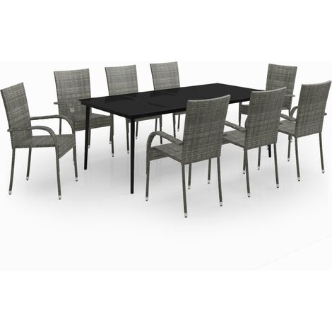 Juego de comedor de jardín muebles de exterior 9 piezas gris y negro 020014096 (1/5)
