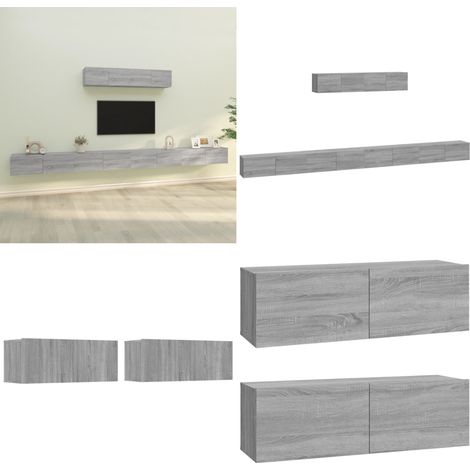 Ensemble de meubles TV 6 pcs Sonoma gris Bois d'ingénierie - Meuble Tv - Meuble Téléviseur - Ensemble Meuble Tv - Salon - Décoration Intérieure - Home & Living (1/5)