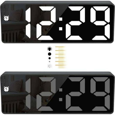 Réveil numérique LED miroir - - LED Miroir - Écran à grands chiffres - Charge USB - Luminosité réglable (1/4)