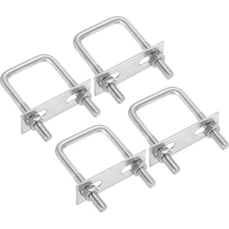 Lot de 4 boulons en U carrés M8 x 40 x 80 mm en acier inoxydable 304 avec plaques de cadre et écrous pour planche de ski, voilier et remorque (1/4)