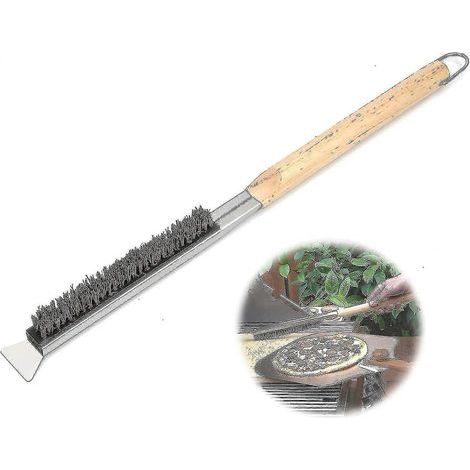 Brosse de nettoyage pour four à pizza avec grattoir, manche en bois, kit d'accessoires de cuisine portable pour barbecue (1/4)