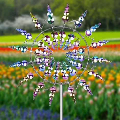 Moulin à Vent en Métal, Sculptures Éoliennes Unique, Moulin à Vent pour Jardin avec Piquet en Métal, Spinner de Vent de Décor Extérieur pour Fermes, Cour, Pelouse (Coloré) (1/5)