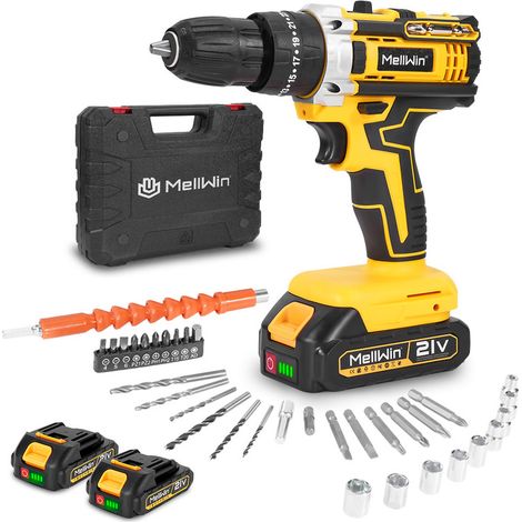 Taladro atornillador inalámbrico de 21 V, destornillador con 2 baterías, impacto de 45 Nm, 25+3 ajustes de par, 34 accesorios, 2 velocidades, para proyectos de bricolaje (1/5)