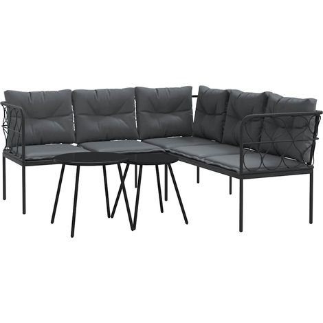 Maison Exclusive - Set Divano da Giardino con Cuscini Nero Acciaio e Textilene